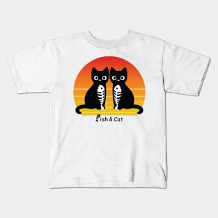 Fish & Cat with Sunset Kids T-Shirt